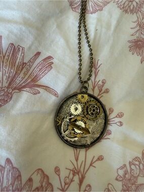 Steampunk Gear Pendant Necklace in Antique Brass